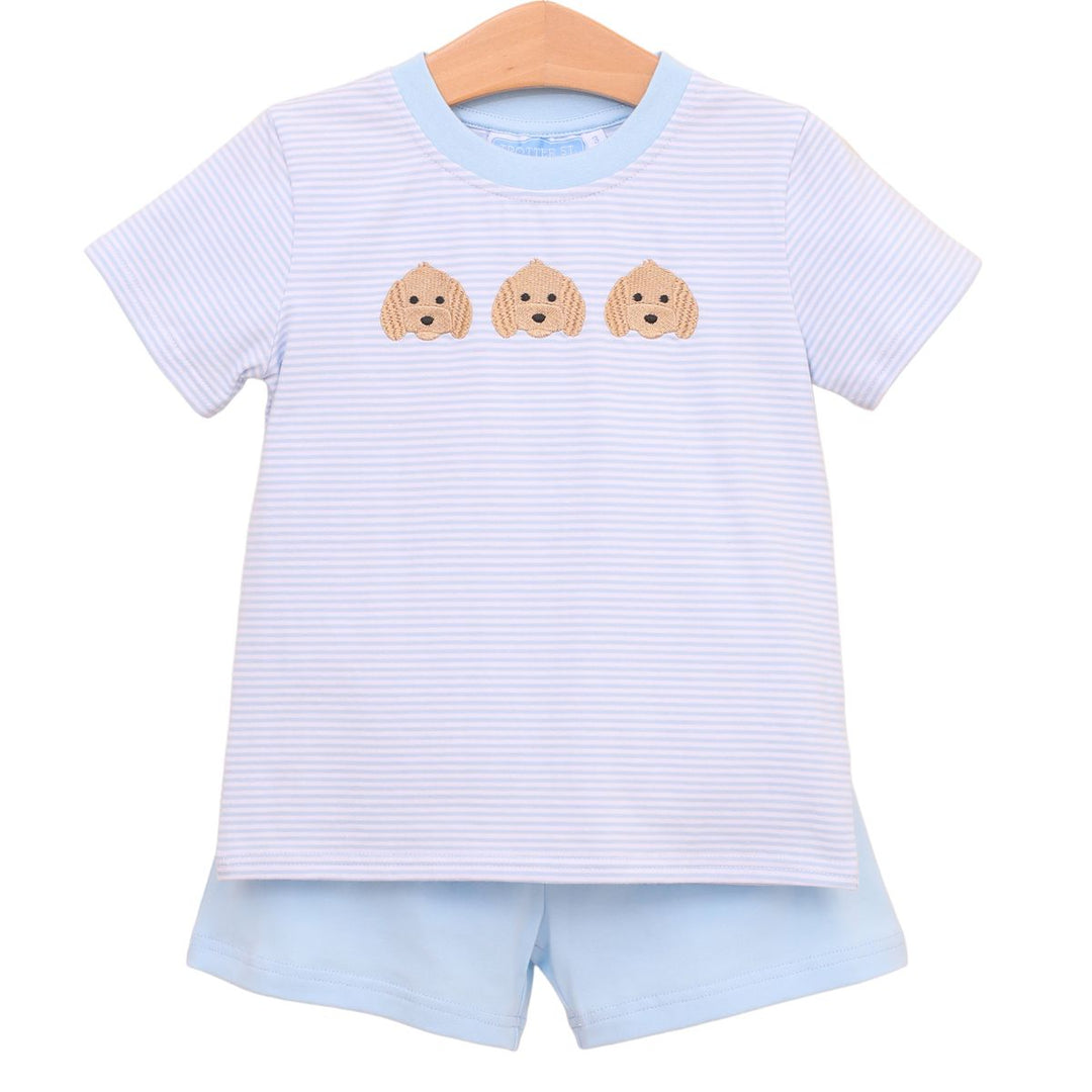 Puppy Trio Embroidery Short Set