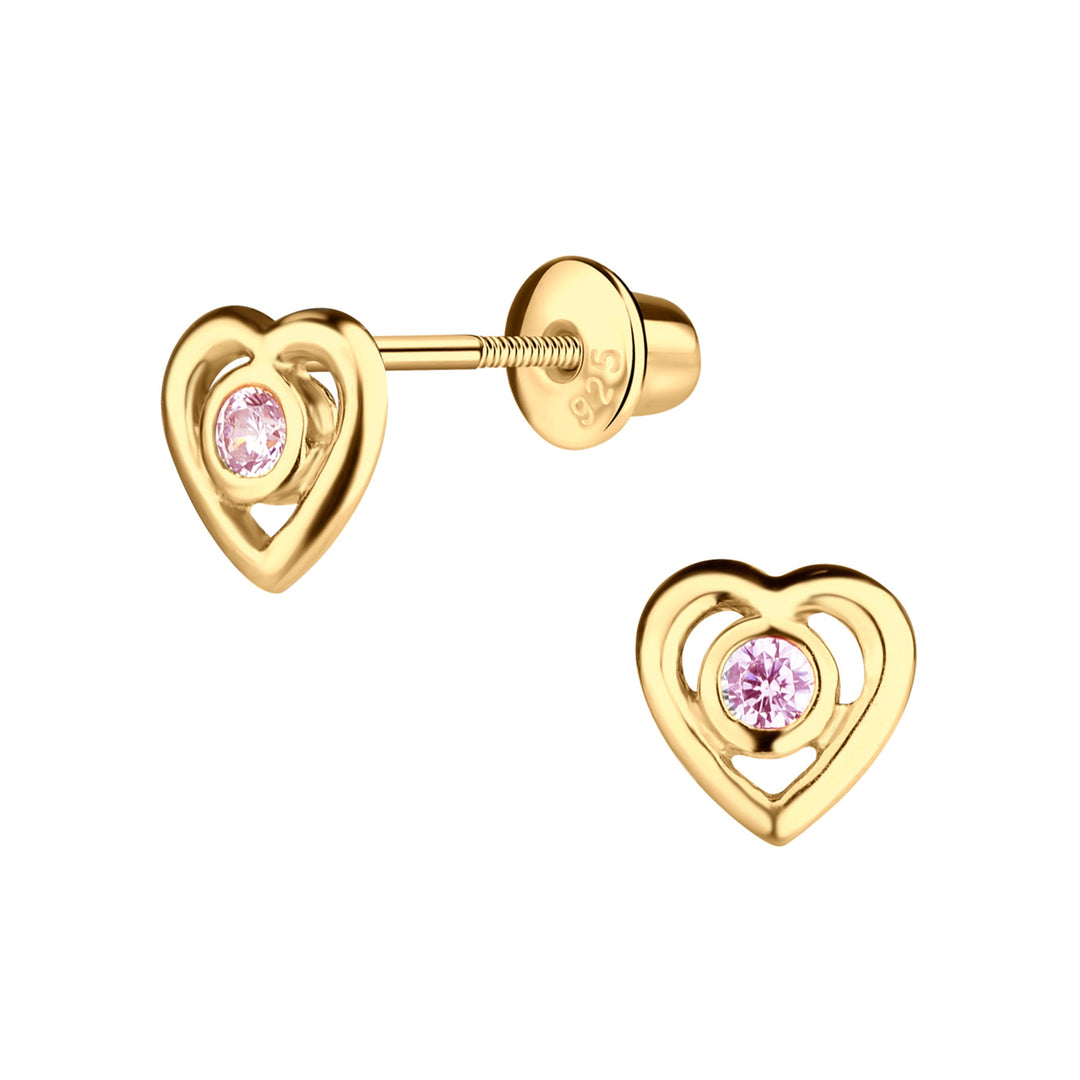 14K Gold- Plated Pink Heart Earrings