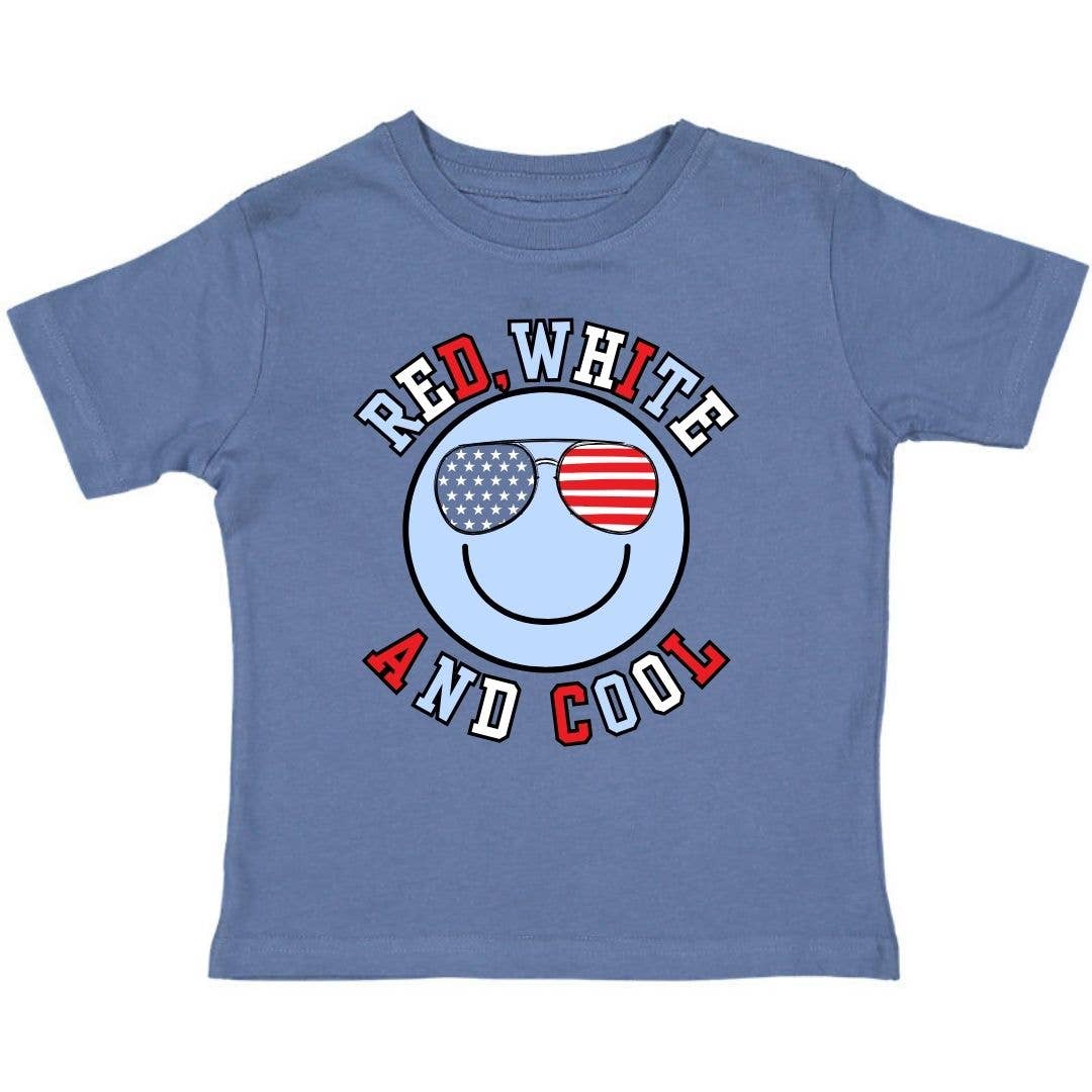 Red, White, and Cool Patriotic Smiley Short Sleeve T-Shirt