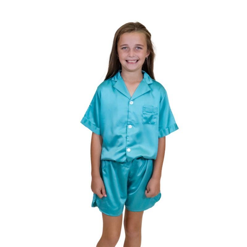 Teal Satin Pajama Short Set
