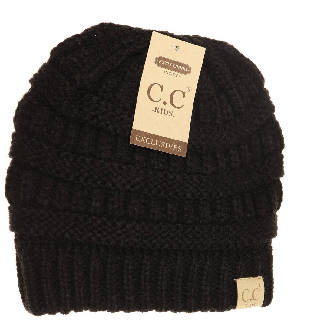 Kids Black Solid Fuzzy Lined CC Beanie