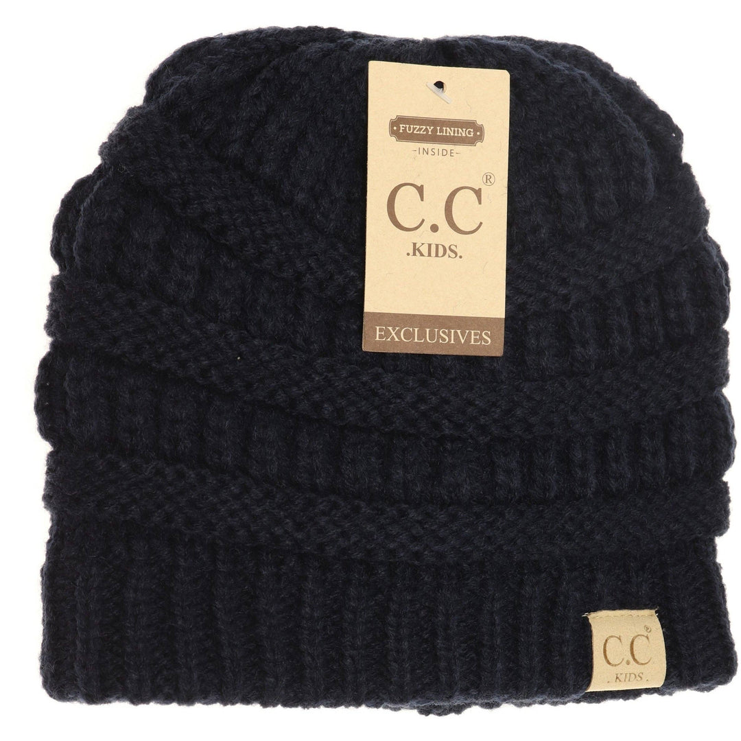 Kids Navy Solid Fuzzy Lined CC Beanie