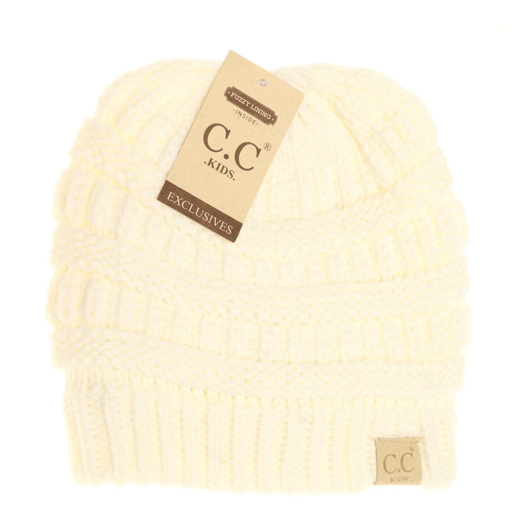 Kids Ivory Solid Fuzzy Lined CC Beanie