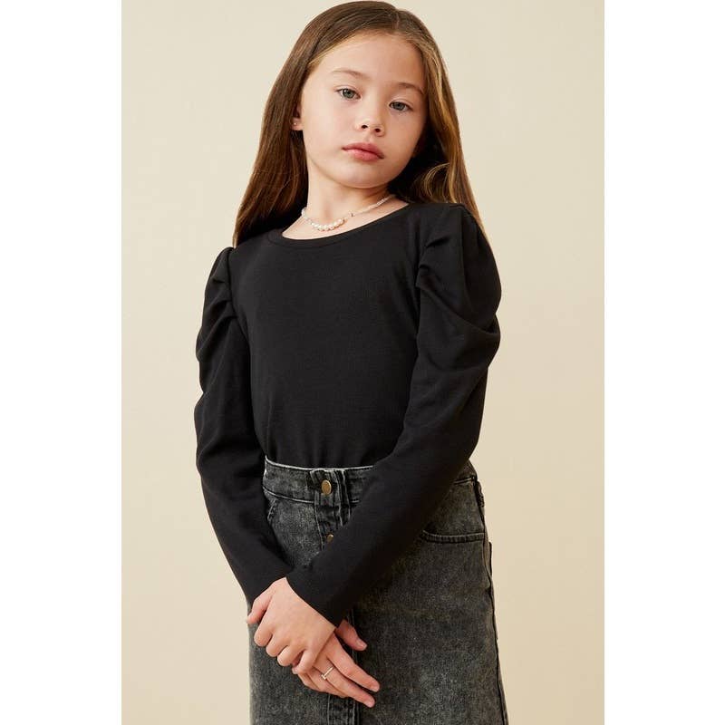 Puff Shoulder Knit Top-Black