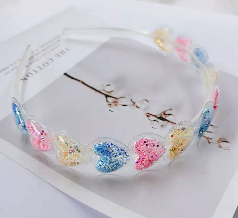 Glitter Heart Headbands - pink/blue/yellow