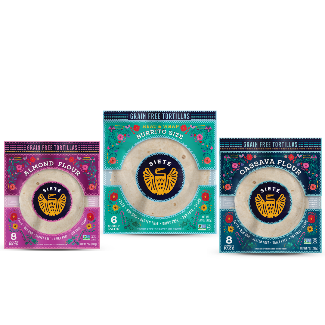 Siete Foods - Tortilla Mix: 6 Burrito, 6 Almond, 6 Cassava Tortillas