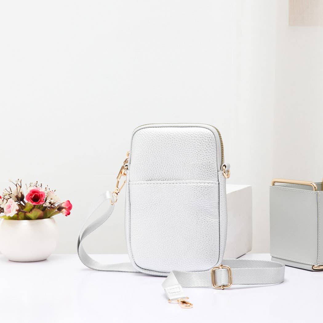 Mini Phone Crossbody Bag: Silver