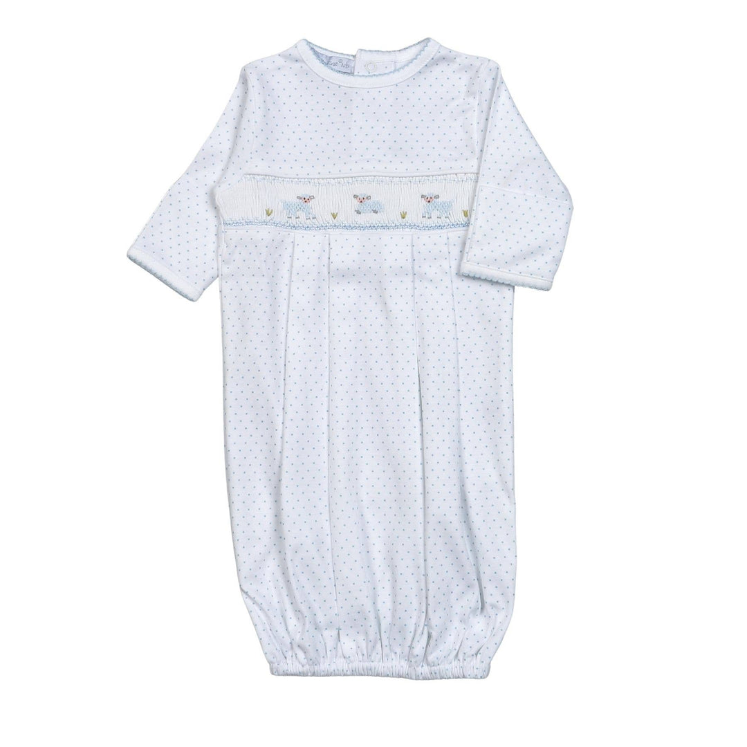 Blue Baby Sheep Hand Smocked Gown