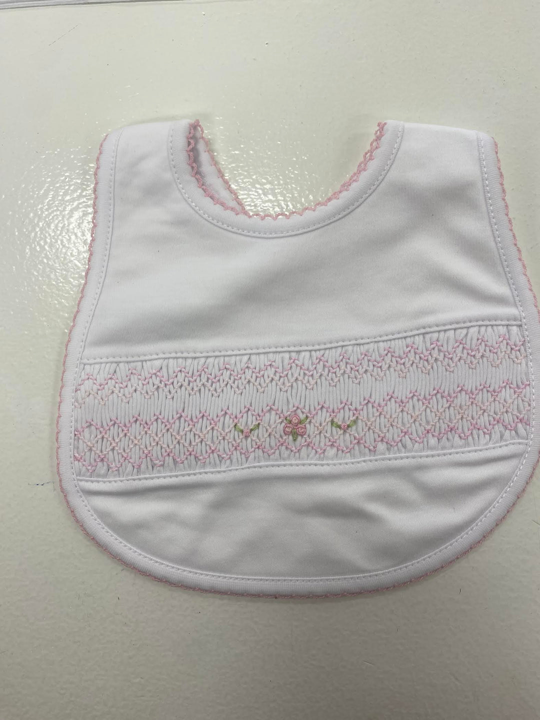 Alice and Andrew Pink Smocked Bib