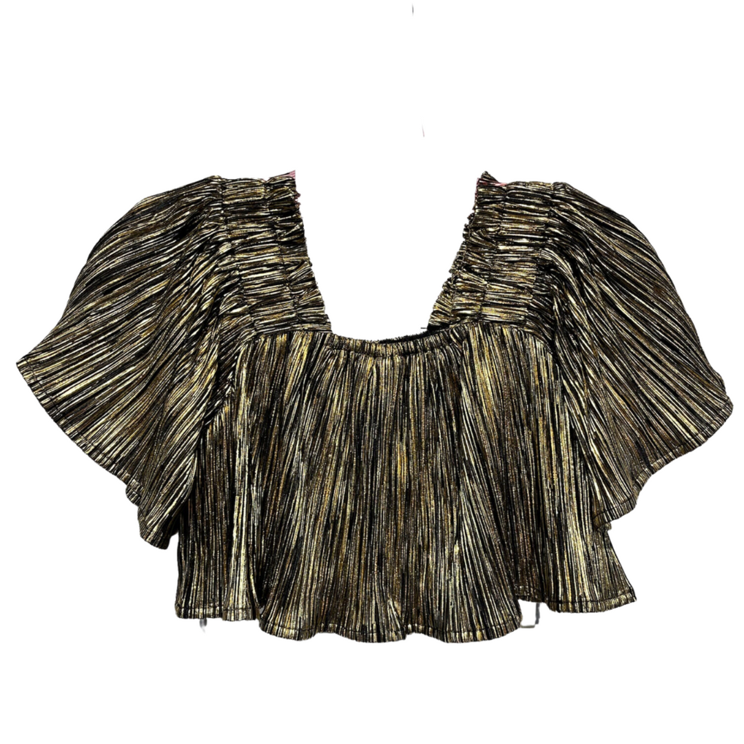 Black/Gold Pleat Flutter Top