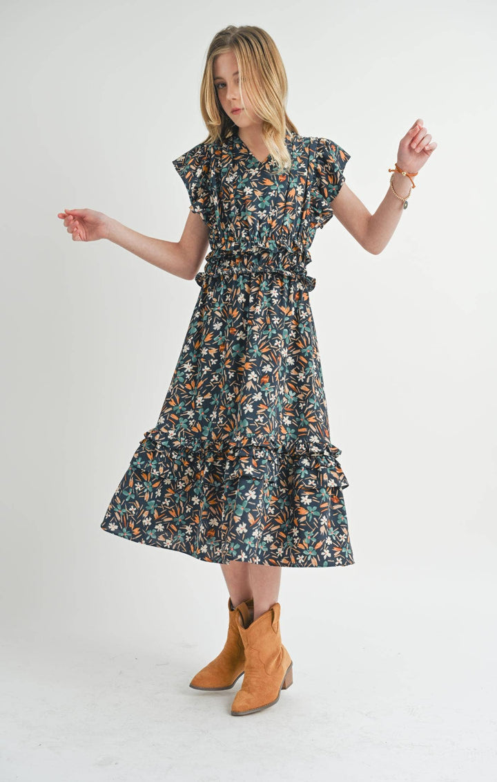 Tween Delightful Floral Ruffle Dress