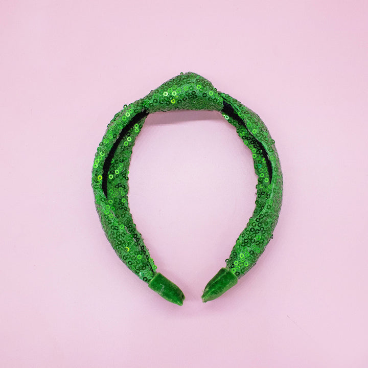 Sequin Knot Headband - Green