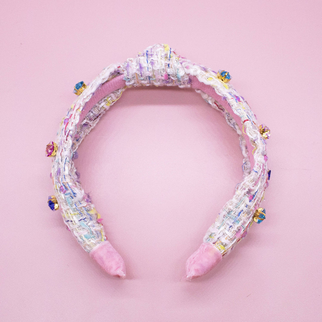 Embellished Knot Headband - Tweed Star Rhinestone Charms