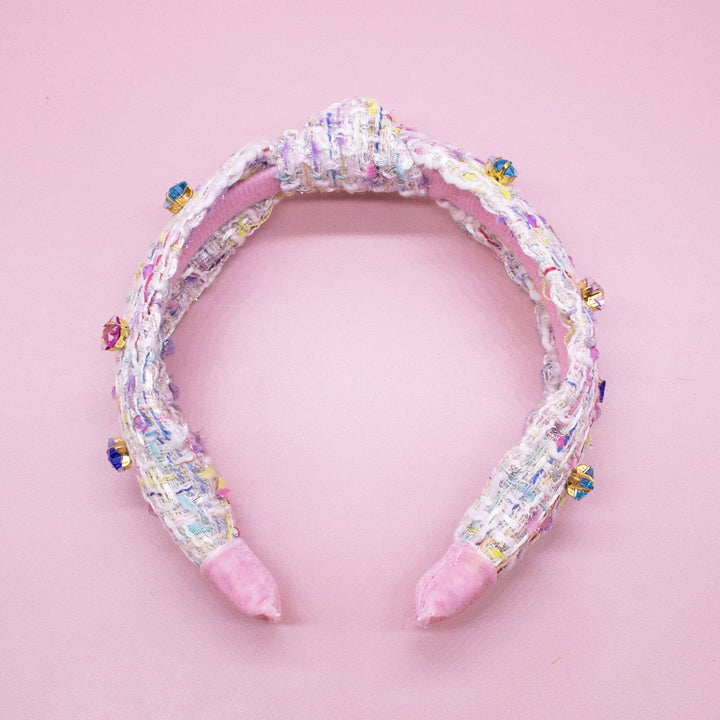 Embellished Knot Headband - Tweed Star Rhinestone Charms