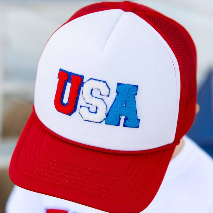 USA Patch Trucker Hat - Red/White