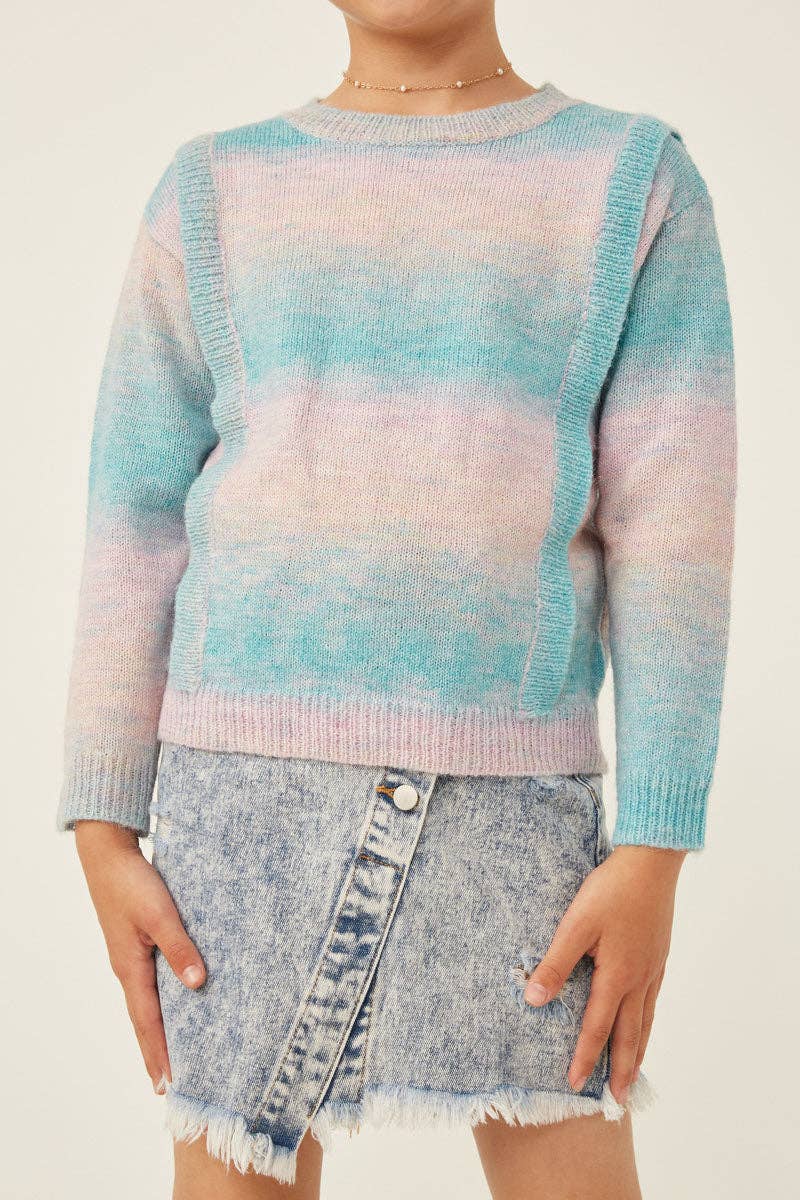 Ribbed Ruffle Pullover Ombre Sweater
