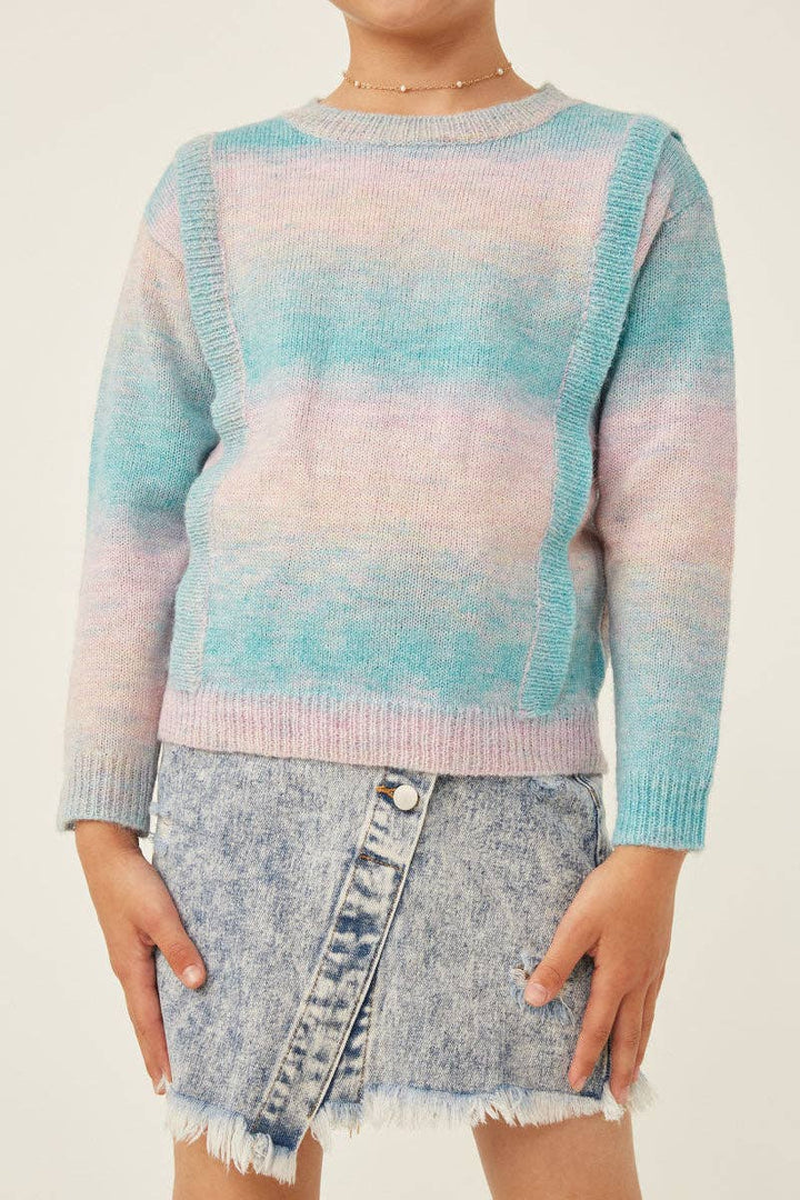 Ribbed Ruffle Pullover Ombre Sweater