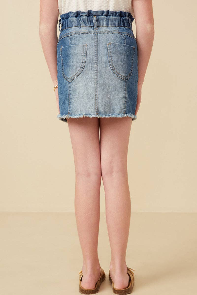 Paperbag Waist Washed Panel Denim Skirt