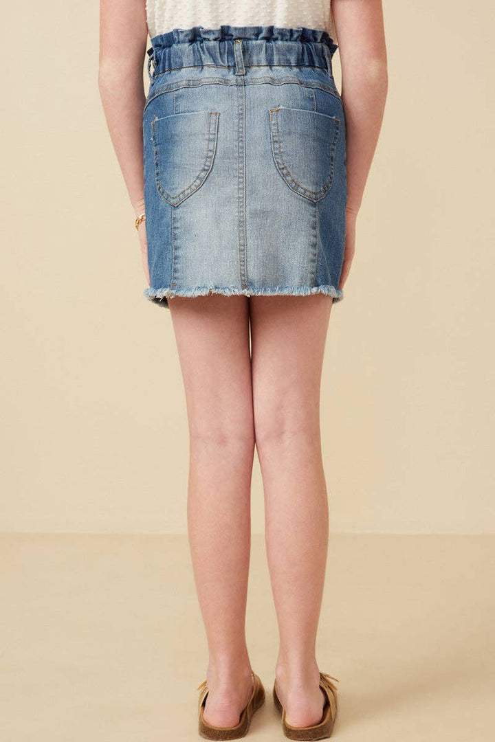 Paperbag Waist Washed Panel Denim Skirt