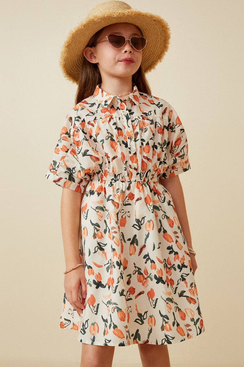 Tulip Print Dolman Sleeve Collared Dress