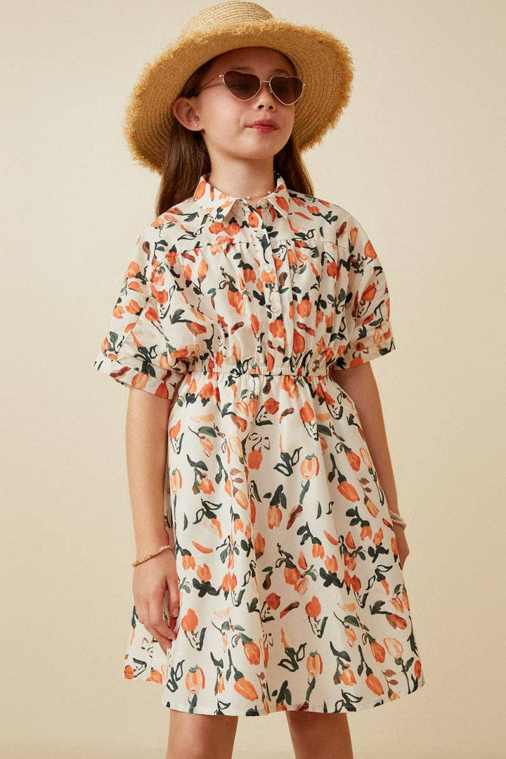 Tulip Print Dolman Sleeve Collared Dress