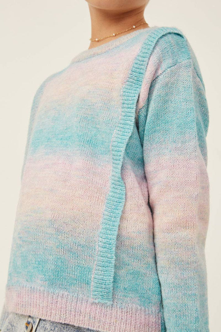 Ribbed Ruffle Pullover Ombre Sweater