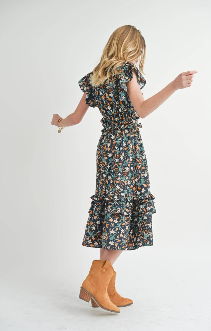 Tween Delightful Floral Ruffle Dress