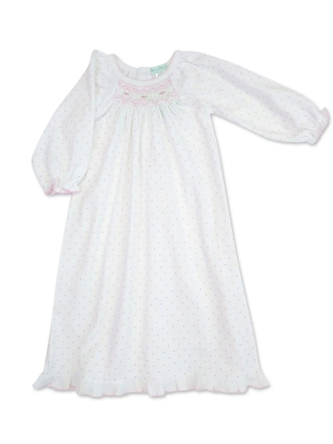 Rosebuds Dots Baby Girl Smocked Pima Cotton Gown
