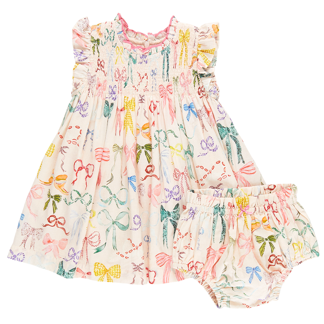 Baby Stevie Dress Set- Watercolor Bows