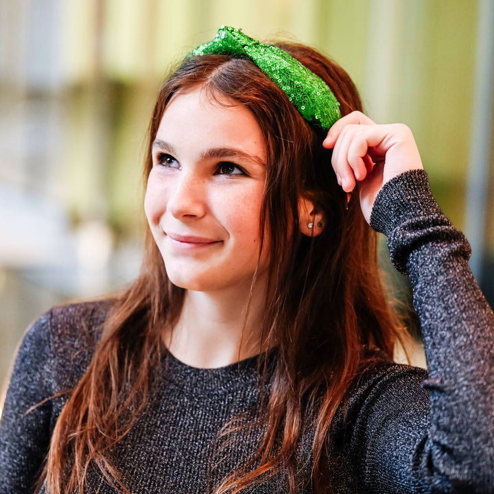 Sequin Knot Headband - Green