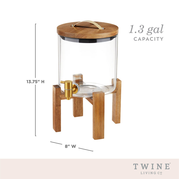 Acacia & Glass Beverage Dispenser w/ Collapsable Stand