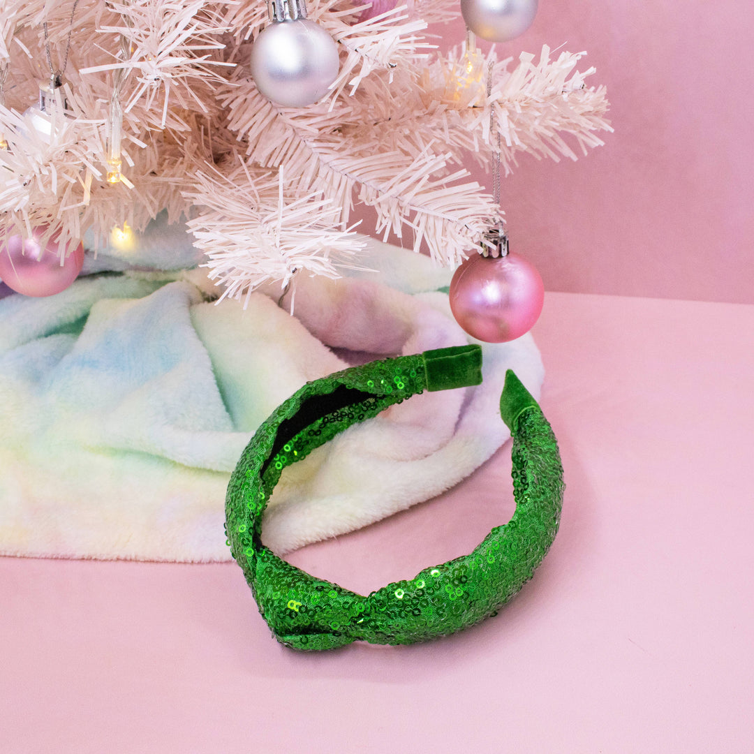 Sequin Knot Headband - Green