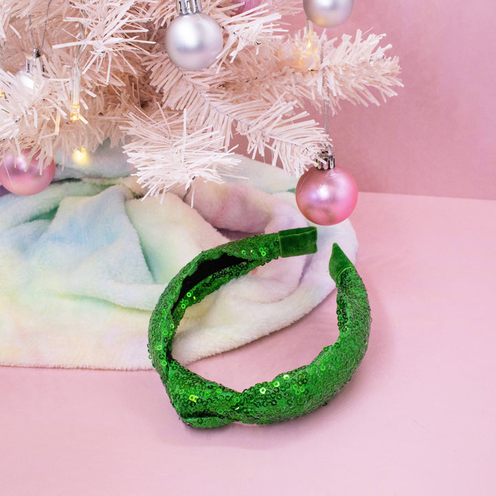Sequin Knot Headband - Green