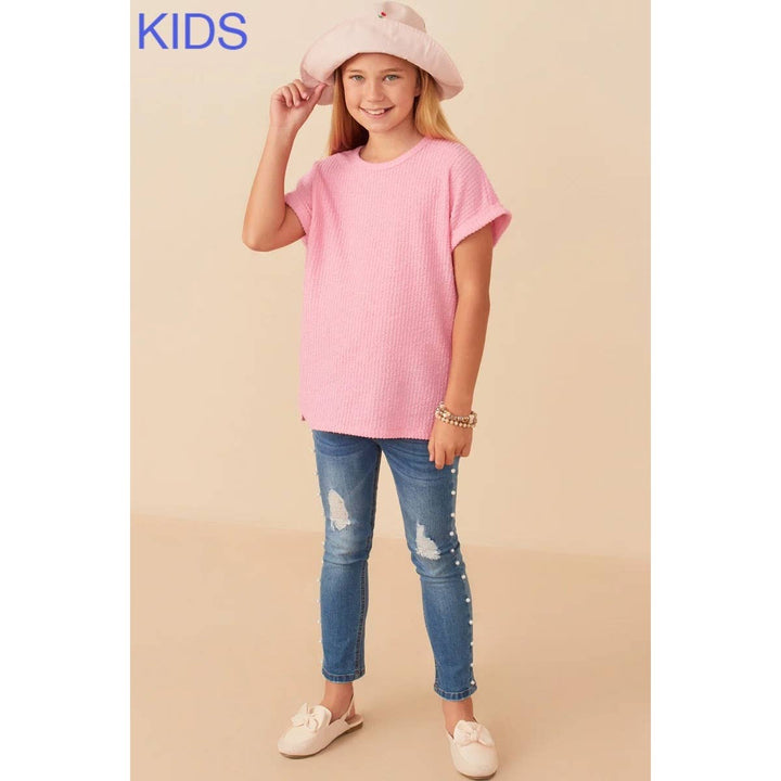Roll Sleeve T Shirt : PINK