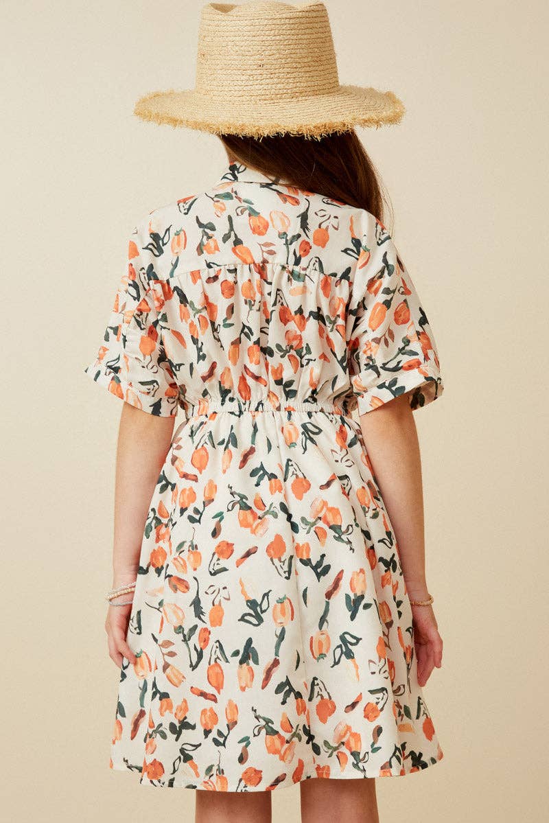 Tulip Print Dolman Sleeve Collared Dress