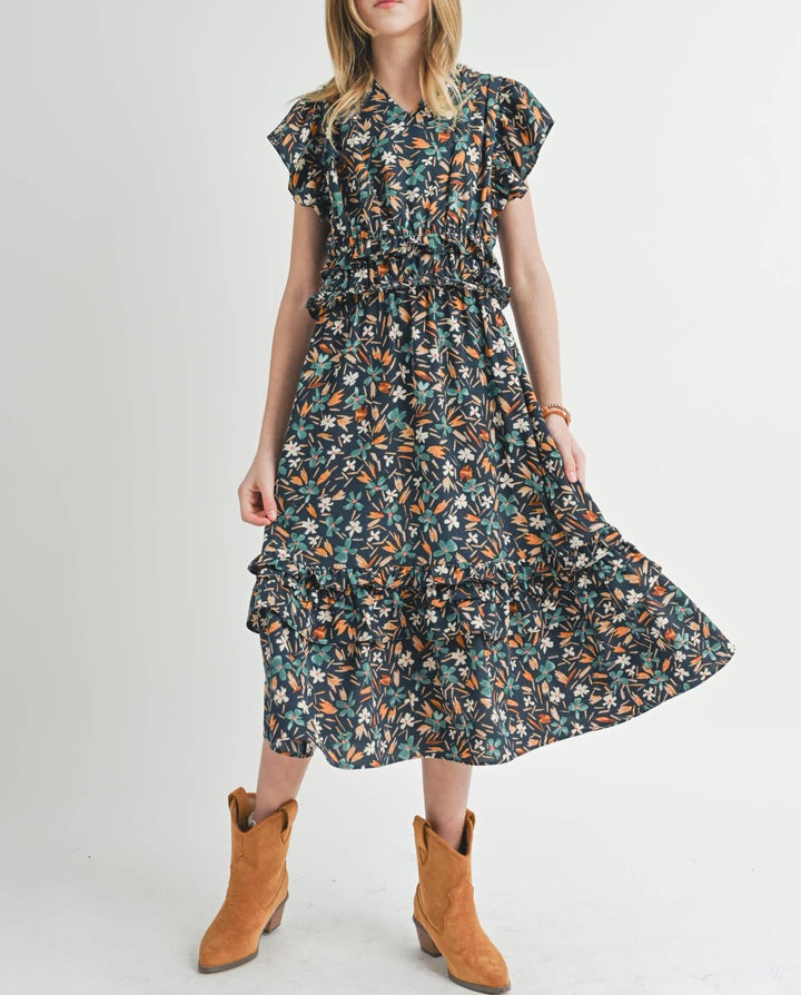 Tween Delightful Floral Ruffle Dress