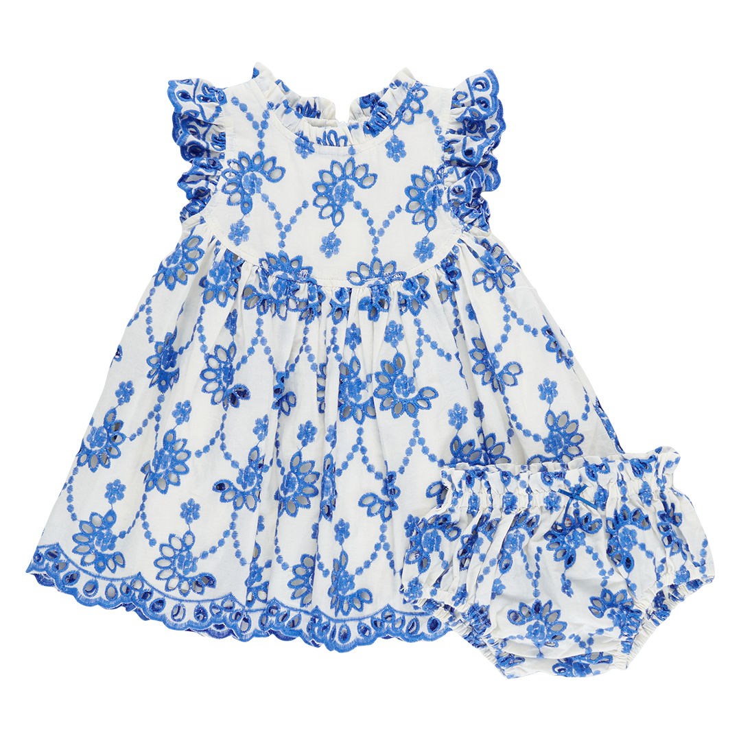 Baby Cynthia Dress Set- Blue Eyelet