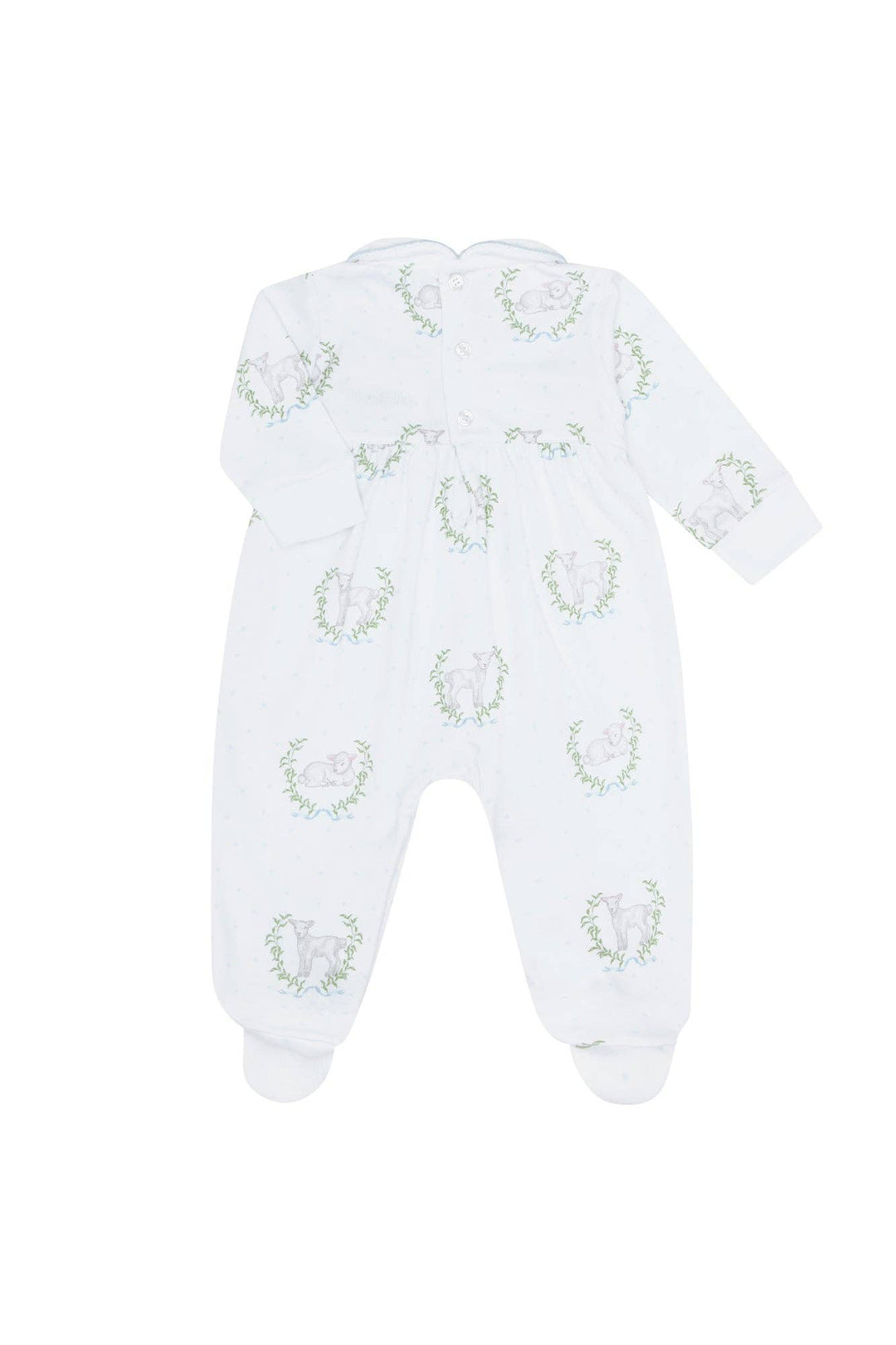 Blue Lamb Print Smocked Footie