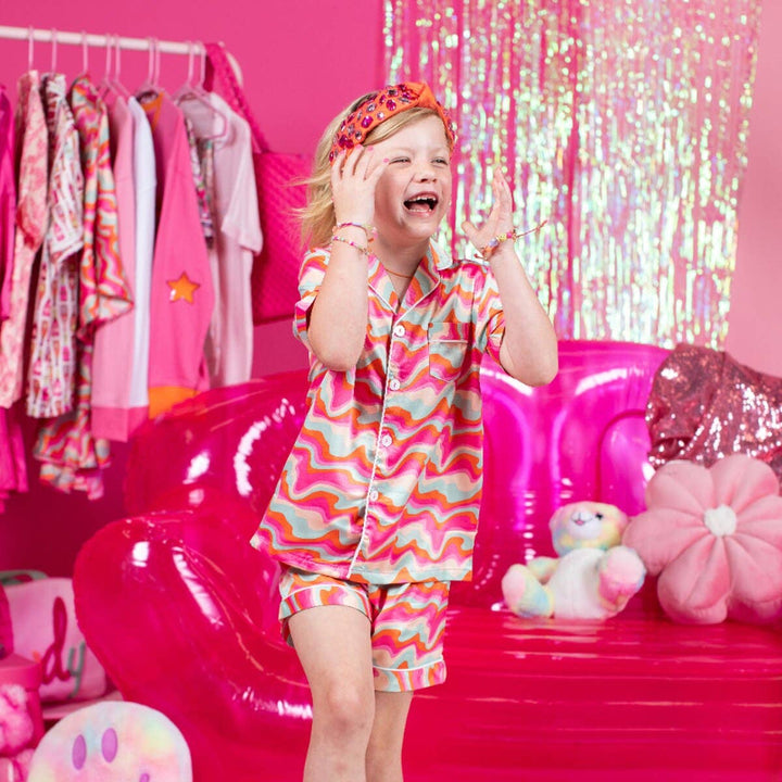 Stay Groovy Silky Satin Pajama Short Set