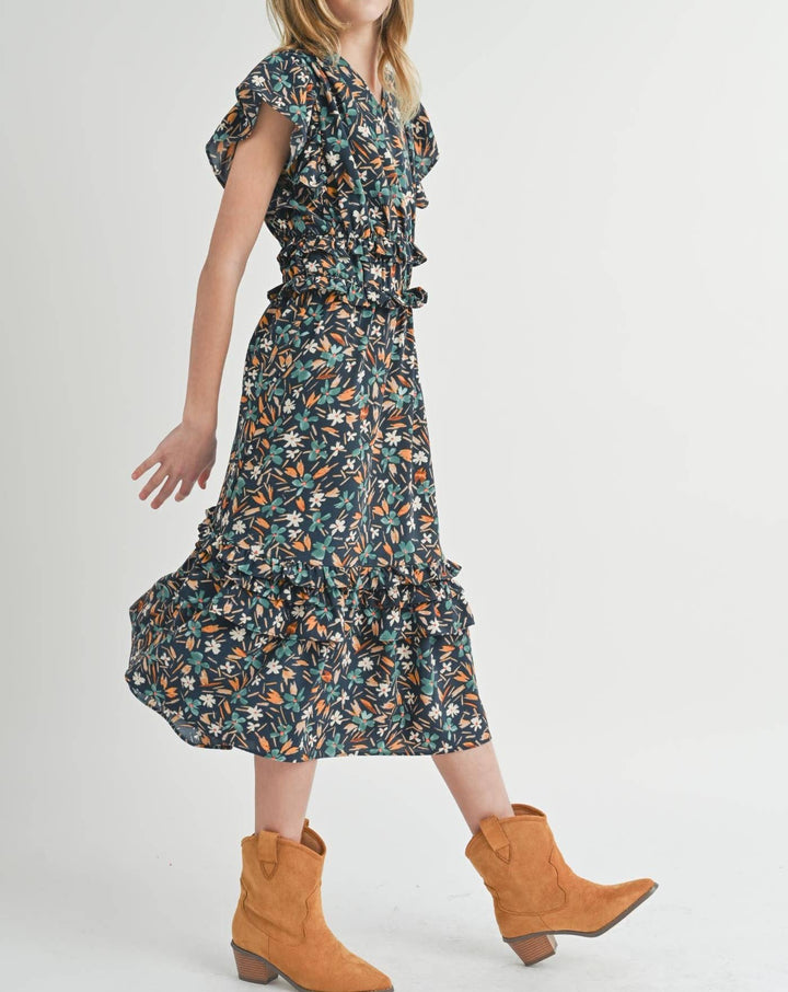 Tween Delightful Floral Ruffle Dress