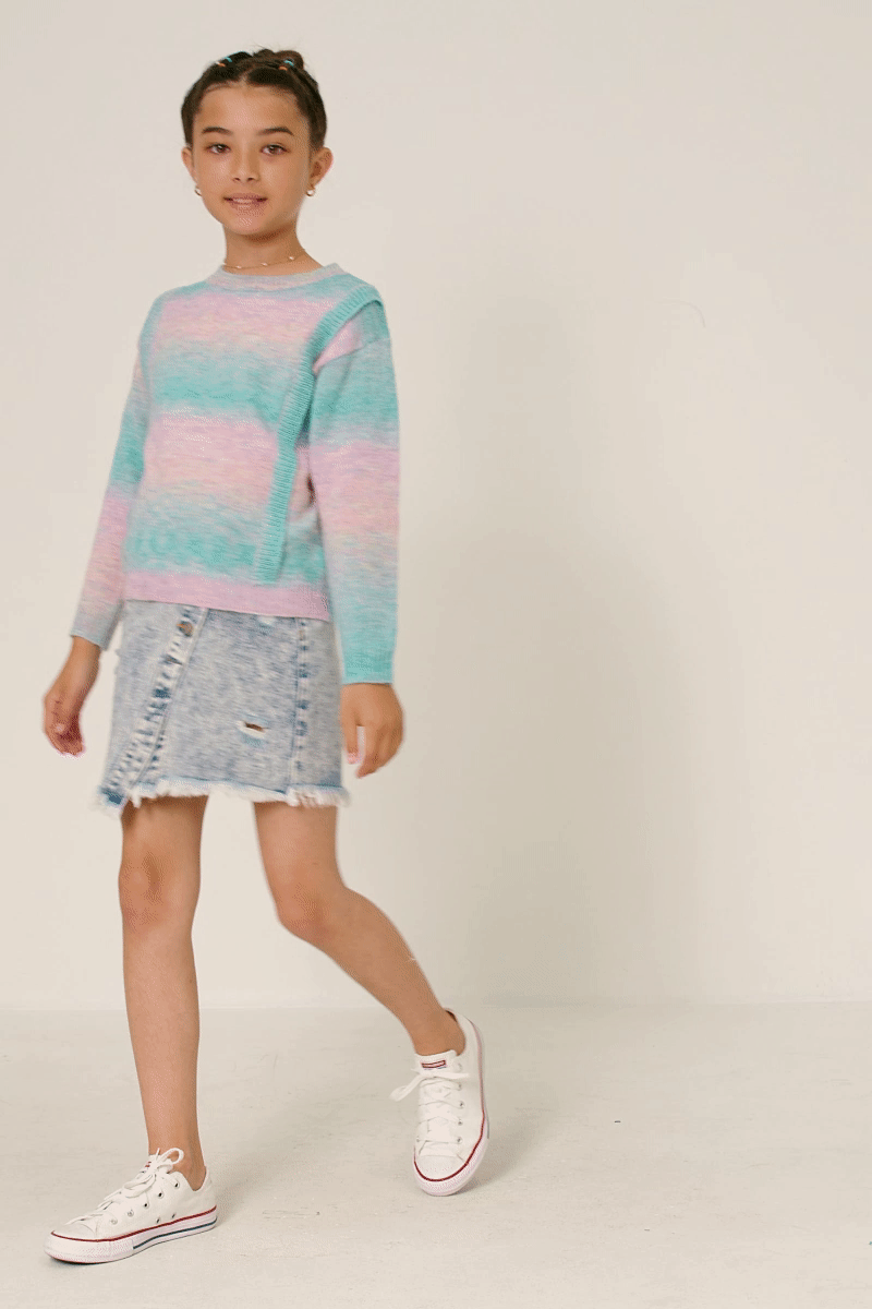 Ribbed Ruffle Pullover Ombre Sweater