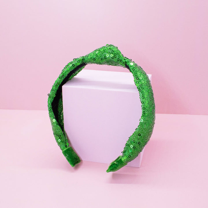Sequin Knot Headband - Green