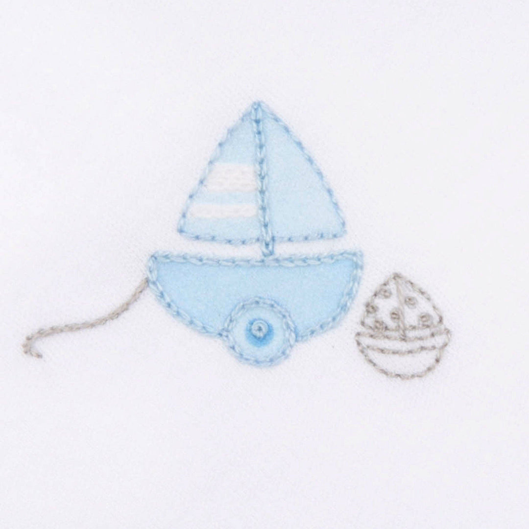My First Sailboat Embroidered Bubble - Light Blue
