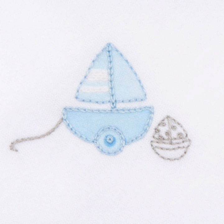 My First Sailboat Embroidered Bubble - Light Blue