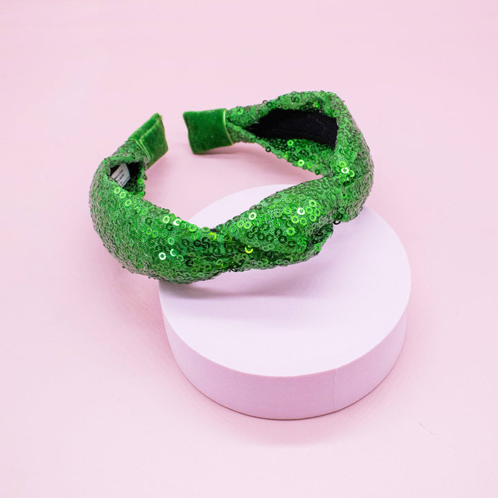 Sequin Knot Headband - Green