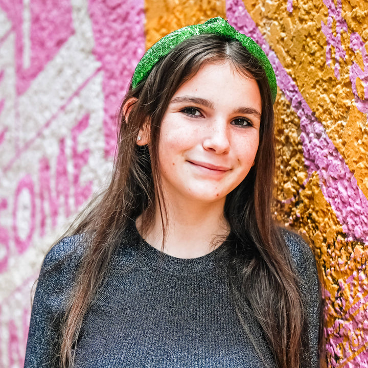 Sequin Knot Headband - Green