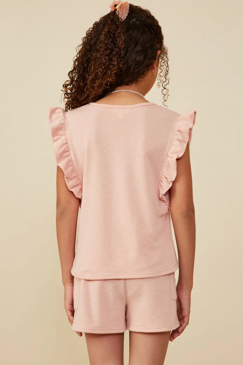 Balloon Ruffle Sleeveless Terry Knit Tank