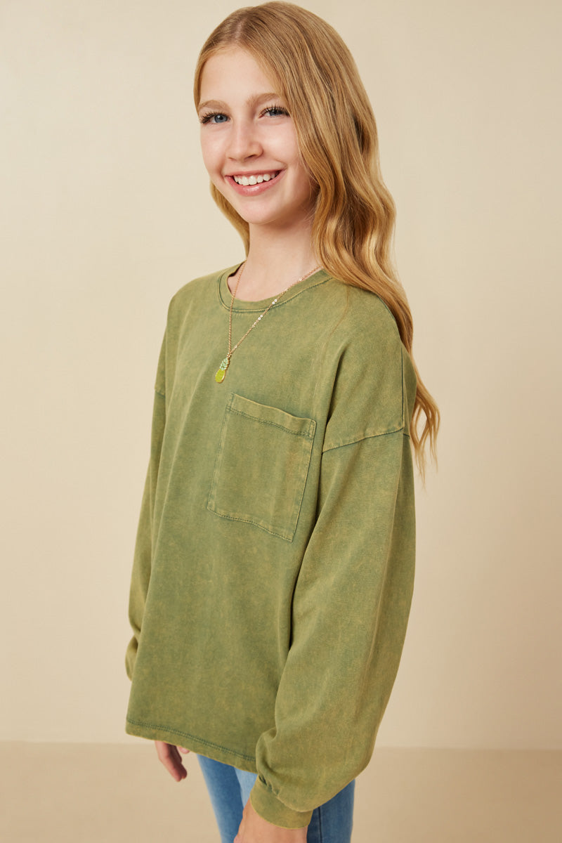 Drop Shoulder L/S Knit T Shirt- Olive