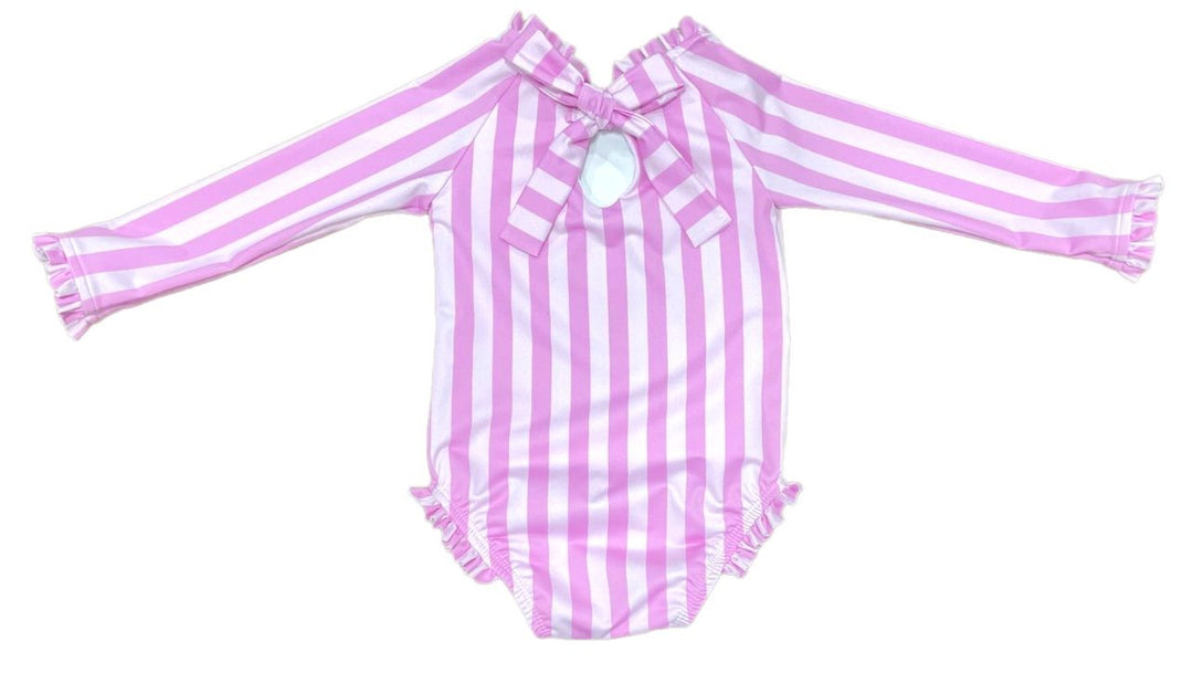 Leighton Rash Guard Swimsuit- Pink Stripe