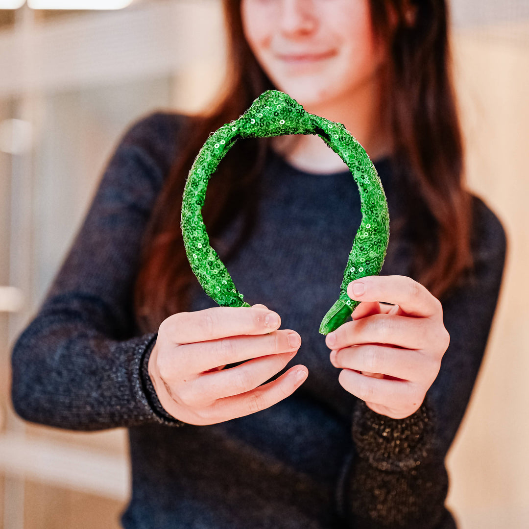 Sequin Knot Headband - Green